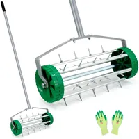 Colwelt Lawn Aerator Rolling, Heavy Duty Manual Lawn Aerators, Garden Yard Rotary Spike Lawn Aerator, Garden Lawn Tool with 124CM Steel Handle